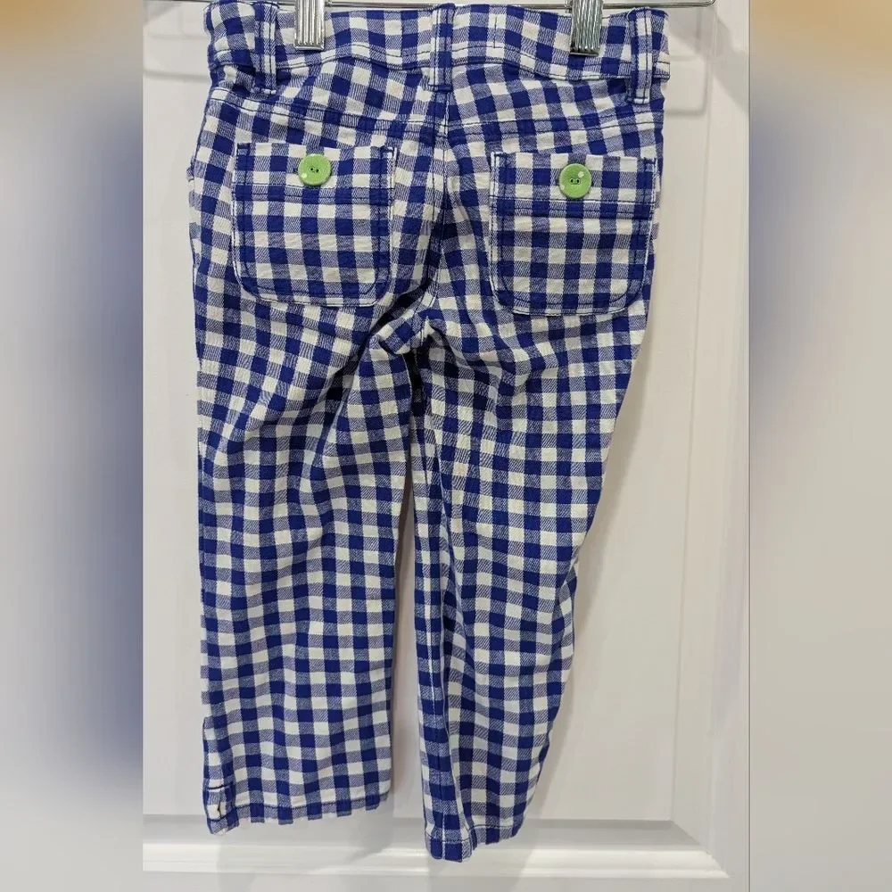 Mini Boden Blue White Gingham Checkered Capri Pants Shorts Kids Girls Size 6